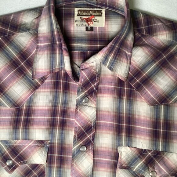 Young Bloods Authentic Western Wear Short Sleeve Shirt Pearl Snaps Size Med - Picture 3 of 3